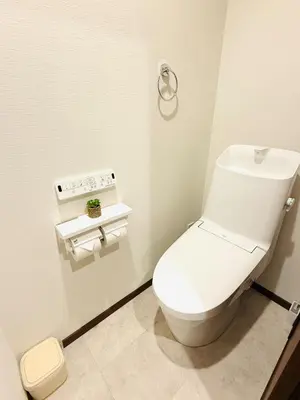 a bathroom with a white toilet in a room at Nexus Villa Morishita in Tokyo