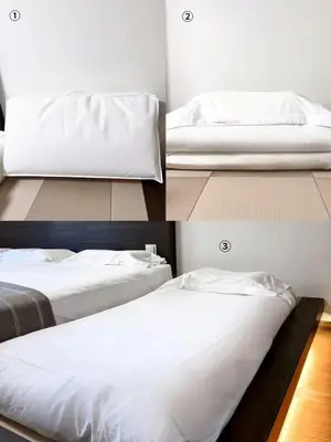 two images of two beds in a room at ISSHUKU NOMA\u6c60\u888bII 103 - Quad Room in Tokyo
