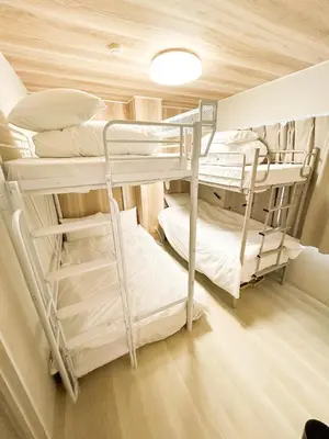a room with three bunk beds in a room at Shinjyuku area walk to Kabuki cho 15 min in Tokyo