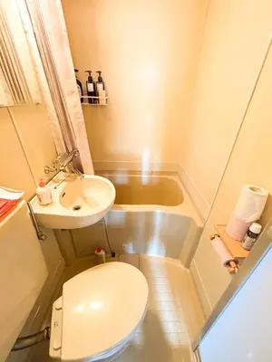 a small bathroom with a toilet and a sink at Shinjyuku area walk to Kabuki cho 15 min in Tokyo