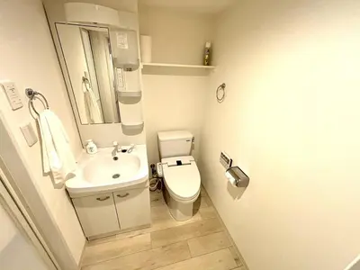 a small bathroom with a toilet and a sink at Yama Hotel Otsuka in Tokyo