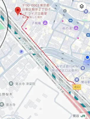 a map of a road in a city at Home Story in Tokyo Uguisudani\u30e9\u30a4\u30ba\u65e5\u66ae\u91cc \u6771\u4eac\u5c4b\u8a9e in Tokyo