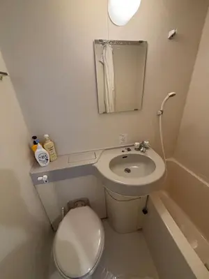 a small bathroom with a toilet and a sink at 2 Units in 1 Listing near Nakano CBD and Broadway in Tokyo
