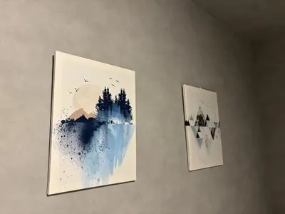 two paintings hanging on a wall next to each other at Opening SALE! Stylish Room in Meguro Near Shibuya! in Tokyo