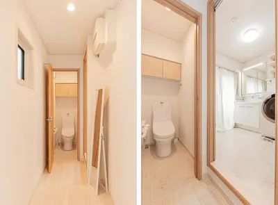 two images of a bathroom with two toilets at Newly Built 4-Bedroom House in Shopping Street, 8-Min Walk from Akabane Station in Tokyo