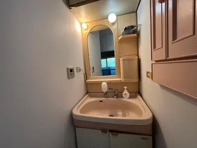 a bathroom with a sink and a mirror at Core of Tokyo, 30 mins from Shinjuku & Ueno, LARGE in Tokyo