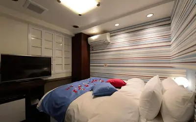 a bedroom with a bed with pillows and a television at Shibuya center-350m in Tokyo