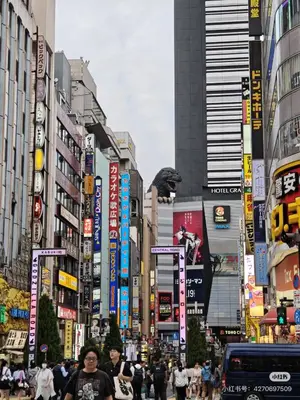 a busy street in a city with people and buildings at \u65b0\u5bbf\u5e02\u4e2d\u5fc3\u6b4c\u821e\u4f0e\u807d\u8fd1\u4f0a\u52e2\u4e39\u6771\u65b0\u5bbf\u7ad9\u5f92\u6b653\u5206\u9418#11 in Tokyo