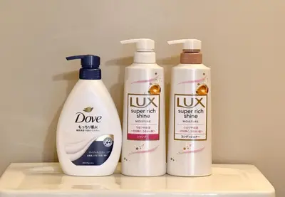 three bottles of cleaning products sitting on a shelf at Marble TOKYO Base Tabata 202 in Tokyo