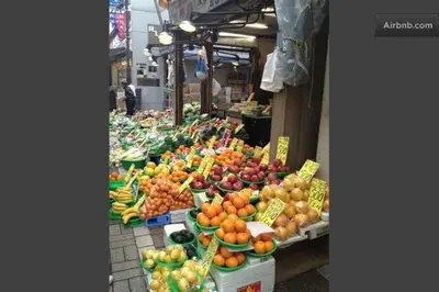 a market with a variety of fruits and vegetables on display at 2F Spacious Apartment in Shinjuku, Shibuya Tokyo in Tokyo
