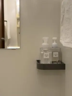 a bathroom with a mirror and some bottles on a shelf at ISSHUKU NOMA\u6c60\u888bII 202 - Quad Room in Tokyo