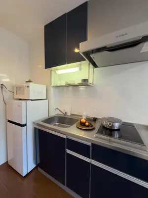 a kitchen with a sink and a stove and a refrigerator at ISSHUKU NOMA\u6c60\u888bII 202 - Quad Room in Tokyo
