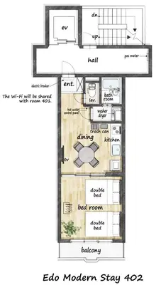 a floor plan of a modern style house at \u30a8\u30c9\u30e2\u30c0\u30f3\u30b9\u30c6\u30a4 Edo Modern Stay 02 in Tokyo
