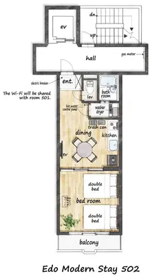 a floor plan of a modern style house at \u30a8\u30c9\u30e2\u30c0\u30f3\u30b9\u30c6\u30a4 Edo Modern Stay 02 in Tokyo