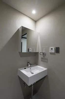 a bathroom with a white sink and a mirror at 201 Maison de Bohème Ryogoku in Tokyo