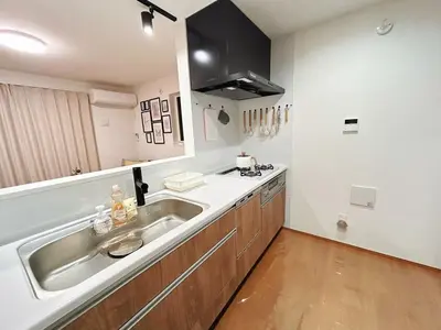a kitchen with a sink and a counter at Newly built house with free parking, 3 minutes walk from Shinkoiwa Station in Tokyo