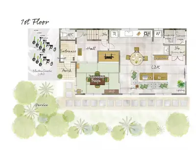 a drawing of a floor plan of a building at Kameido Saryo in Tokyo
