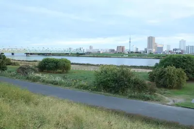 a road next to a river with a bridge in the background at Tokyo 3min Gotanno Station couples friends 20sqm in Tokyo