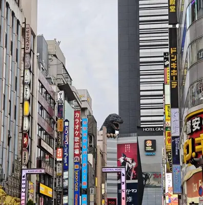 a busy city street with tall buildings at \u65b0\u5bbf\u5e02\u4e2d\u5fc3\u6771\u65b0\u5bbf\u7ad9\u5f92\u6b653\u5206\u937e\u6b4c\u821e\u4f0e\u753a\u7d27\u90bb\u4f0a\u52bf\u4e39\u767e\u8d27#12 in Tokyo