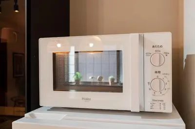 a microwave on a shelf with a cactus at HOTEL AndPlace ShinOkubo in Tokyo