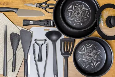 a bunch of kitchen utensils sitting on a table at Suzume sky house in Tokyo