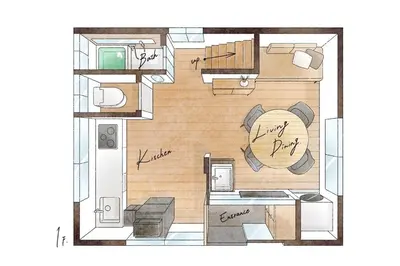 a floor plan of a small apartment with a kitchen at R-Styles \u6e0b\u8c37 in Tokyo