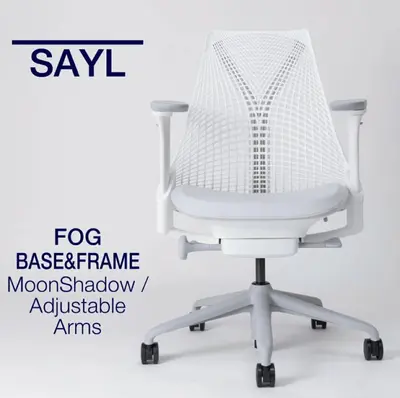 an image of a white office chair with the words xix top bassett frame at 3-min walk to bus stop, direct to Shibuya Shinjuku in Tokyo