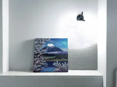 a painting of a mountain on a wall at Mando Hotel 401 ,direct to Ueno, Asakusa in Tokyo