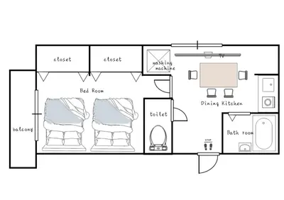 a floor plan of a house with two chairs at AirHOMETOKYO EBISU 202 in Tokyo