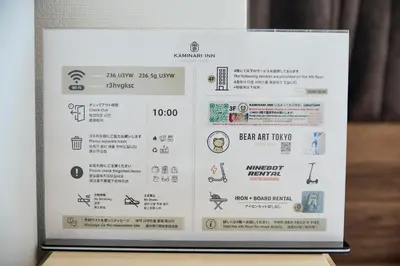a sign with a bunch of different signs on it at Kaminari INN in Tokyo