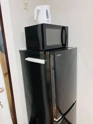 a microwave sitting on top of a refrigerator at Maison du Skytree Tokyo in Tokyo