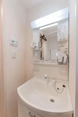 a bathroom with a white sink and a mirror at Mi-Hotel Ikebukuro in Tokyo