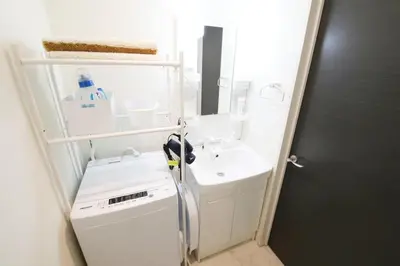 a small white bathroom with a sink and a washer at Espada KAMEARI 103 in Tokyo