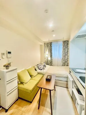 a small living room with a couch and a bed at jlb\u30b0\u30e9\u30f3\u30a8\u30af\u30ea\u30e5\u521d\u53f0 101 in Tokyo