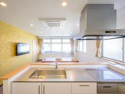 a kitchen with a sink and a counter top at Hotel Shibamata Tokyo in Tokyo