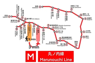a map of a manghaighaighaighaighai subway line at Direct to Shinjuku Higashi-Nakano New APT family First Choice in Tokyo