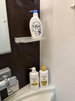 a bottle of laundry detergent sitting on top of a sink at gt house in Tokyo