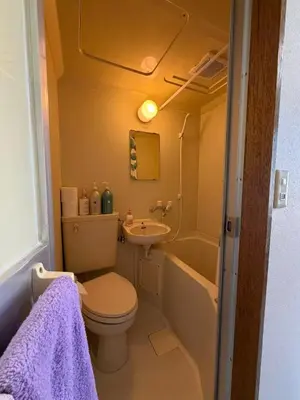 a small bathroom with a toilet and a sink at Kinjiro Hotel in Tokyo