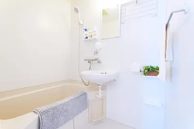 a bathroom with a sink and a bath tub at Clair US Tokyo in Tokyo