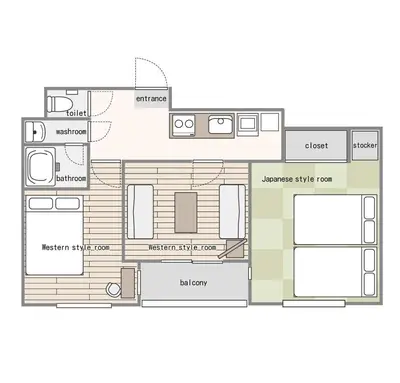 a floor plan of a house at \u68ee\u4e0b\u30ad\u30fc\u30b3\u30fc\u30dd\u30db\u30c6\u30eb\u6700\u59278\u540d\u5bbf\u6cca\u53ef\u80fd in Tokyo