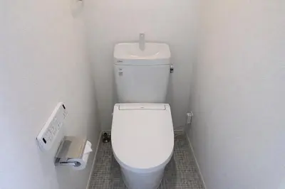 a small bathroom with a white toilet in a stall at louis stage \u897f\u30f6\u539f 102\u5ba4 in Tokyo