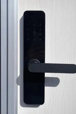 a black door handle on a white door at louis stage \u897f\u30f6\u539f 103\u5ba4 in Tokyo