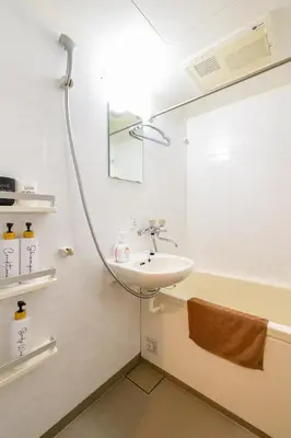 a bathroom with a sink and a mirror at Sakura Court Ebisu 202 in Tokyo