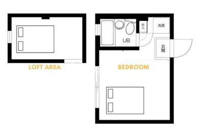 two floor plans of a small apartment with a room at \u6771\u4eac\u65b0\u5bbf\u306e\u5bbf in Tokyo