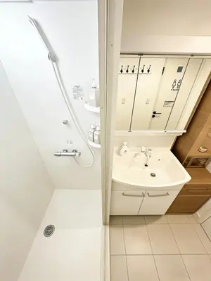 a bathroom with a sink and a shower at Season Hotel \u65b0\u5c0f\u5ca9 in Tokyo