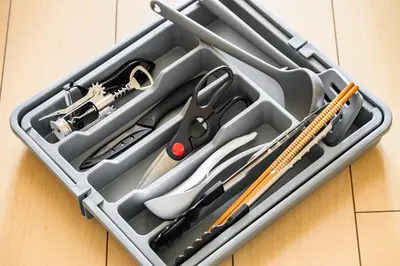 a plastic container filled with tools on a table at Sakura Court Ebisu 401 in Tokyo