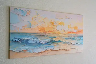 a painting of the ocean on a wall at Sakura Court Ebisu 405 in Tokyo