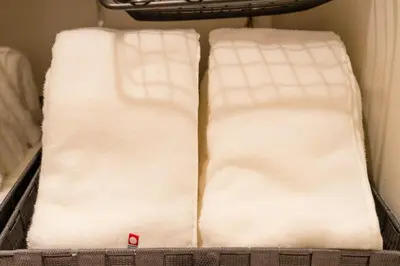 two white towels in a drawer of a refrigerator at \u6771\u4eac\u4e0a\u91ce\u6b65\u884c3\u5206\u72ec\u680b\u522b\u5885 in Tokyo
