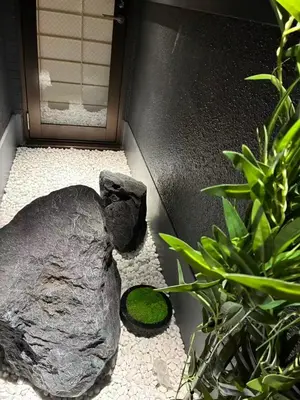 a rock sitting on the floor next to some plants at Komorebi Rill Hotel HANA in Tokyo