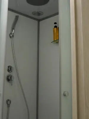 a shower in a bathroom with a glass door at Phoenix Inn in Tokyo